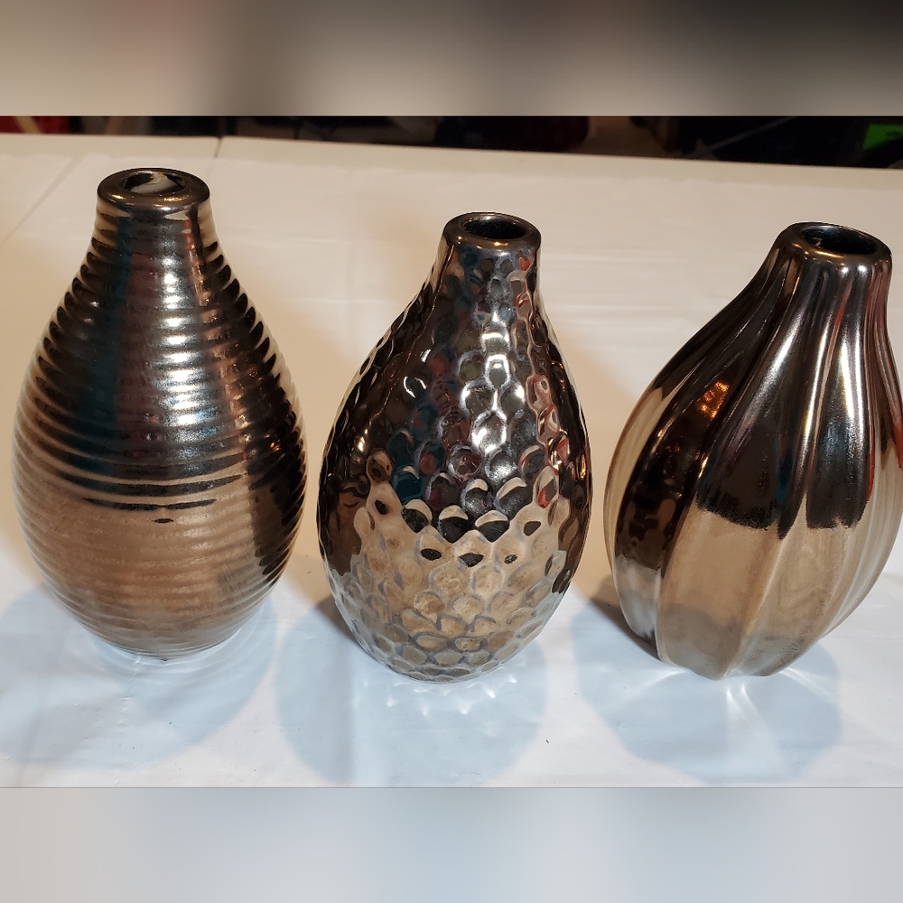 Bronze colored ceramic vases, set of 3